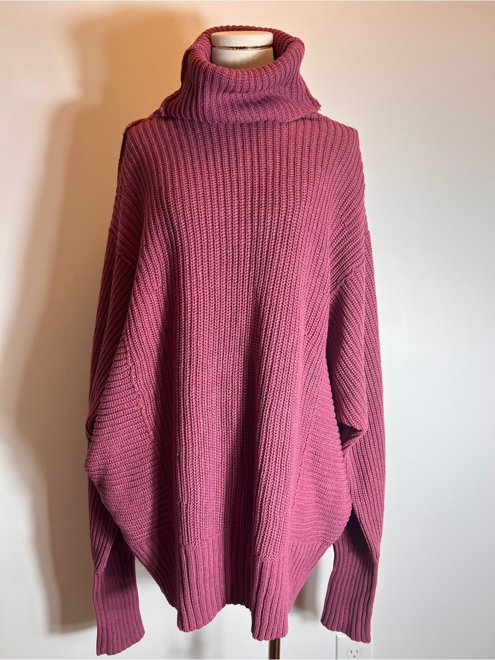 Free People Oversized Swim Too Deep Rose Pink Turtleneck Sweater